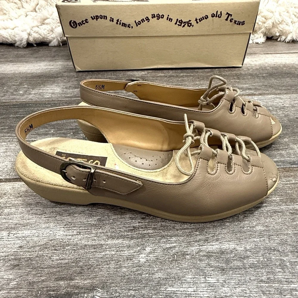 Vintage SAS Mocha Ghillie Shoes 1990's Women's 5.5 M‎ Open Walking Sandal Shoes